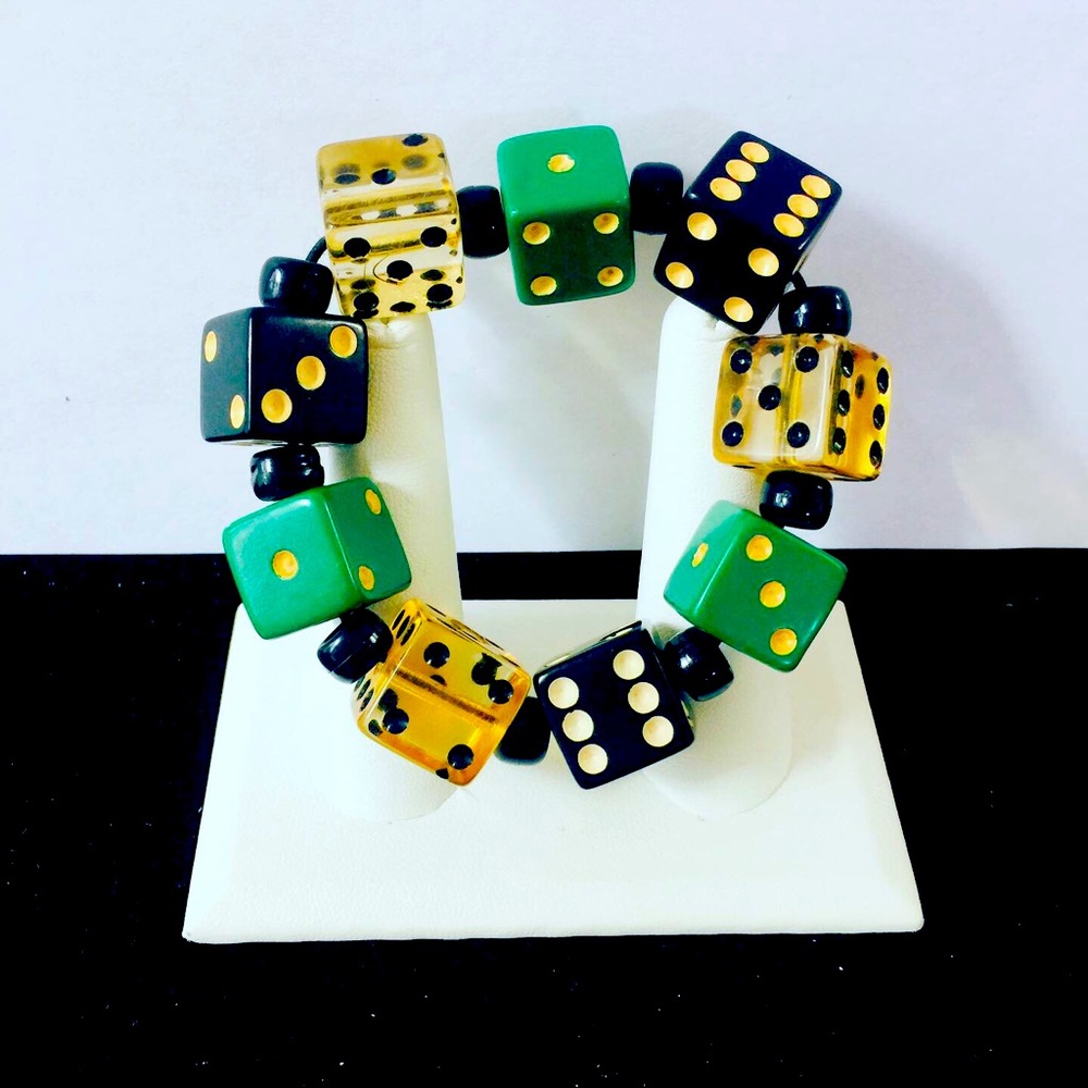 Vintage Multi Color Lucite Dice Stretch Bracelet